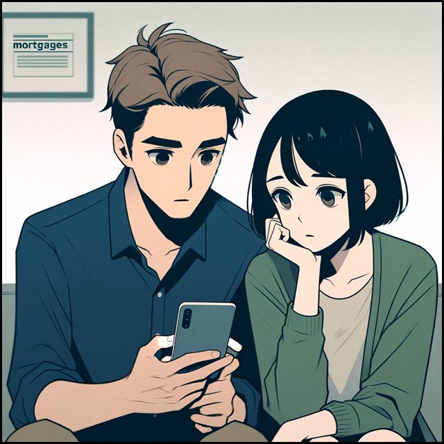 住宅ローンが不安なのでスマホで情報収集している30代夫婦